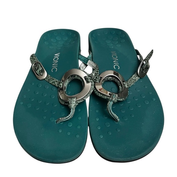 Vionic Women's Karina 9 Teal Snake Arch Support Comfort Thong Sandal Flip Flops - Picture 4 of 8